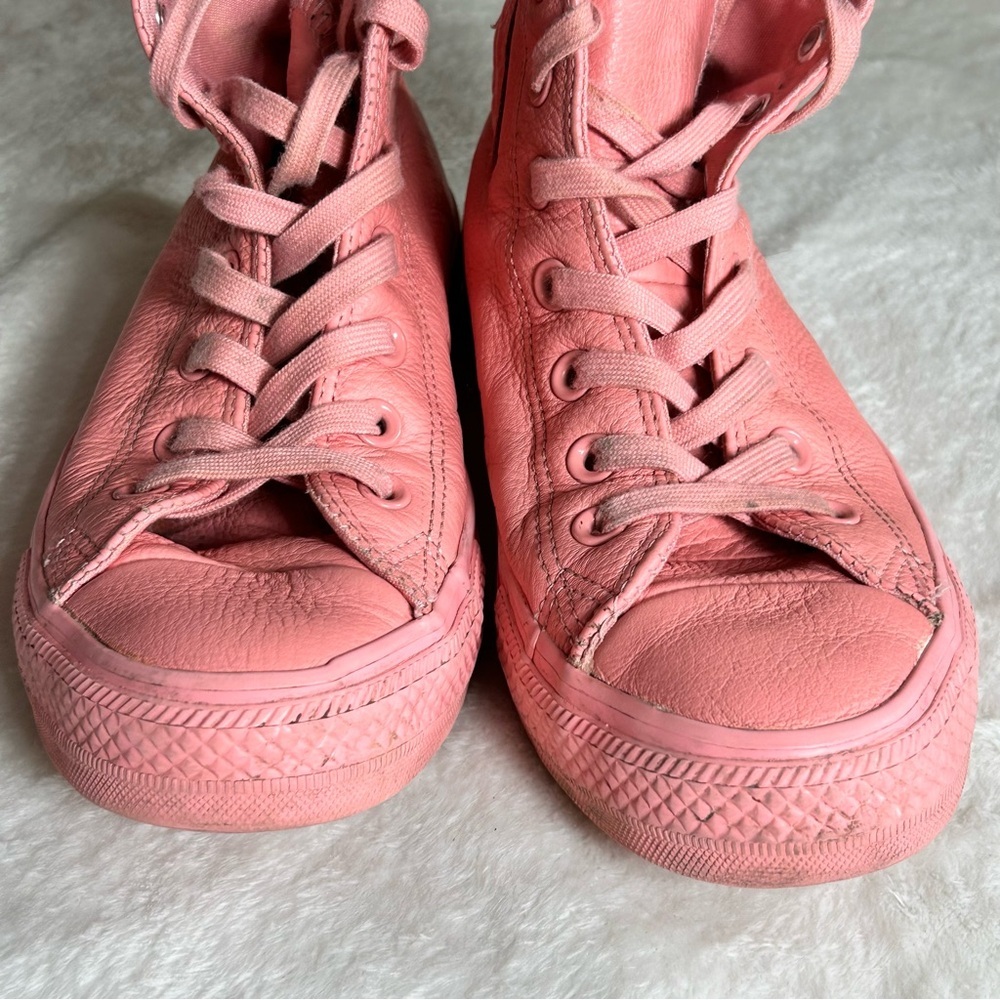 Converse All-Star Salmon Pink Leather Lace High-Tops Women’s Size 8 Unisex - Picture 6 of 10